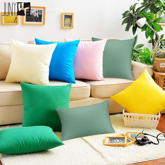 4-Pack 100% Cotton Comfortable Solid Decorative Throw Pillow Case,Thmyo Square Cushion Cover Pillowcase Sublimation Blank Pillow Covers DIY Throw Pillowcase for Sofa(18x18 inch/ 45x45cm,Bright Green)