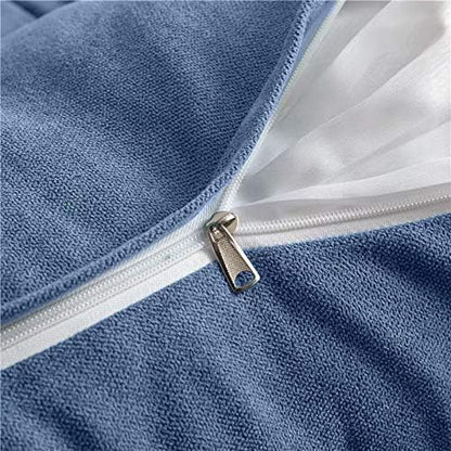 Triangular Reading Bed Rest Pillow Large Bolster Cushion Headboard Backrest Wedge Pillow with Removable Cover and Two Large Side Pockets (Blue, Queen: 59 x 8 x 20 inches)