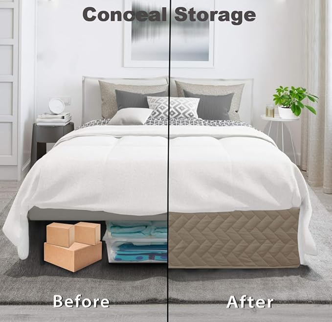Full Bed Skirt-Box Spring Cover with 14 Inch Tailored Drop,Wrinkle and Fade Resistant Hotel Wrap Around Bed Skirts,Bed Frame Cover (Checkered Light Khaki, Full)
