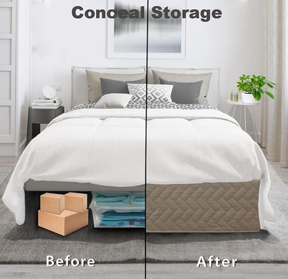 Full Bed Skirt-Box Spring Cover with 14 Inch Tailored Drop,Wrinkle and Fade Resistant Hotel Wrap Around Bed Skirts,Bed Frame Cover (Checkered Light Khaki, Full)