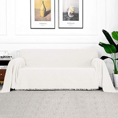 MYSKY HOME White Sofa Covers for 3 Cushion Couch Geometrical Sectional Sofa Couch Cover Living Room Sofa Throws Sofa Slipcovers for Pets, Kids (X-Large, 91" x 118", White)