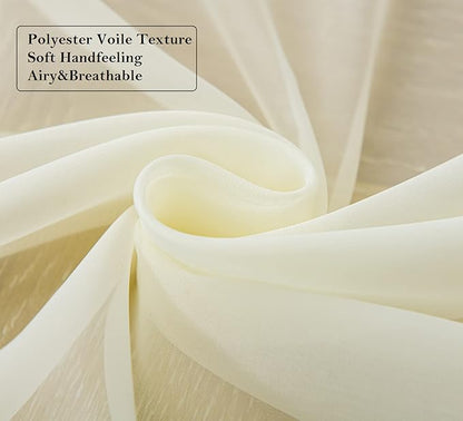 PI Sheer Curtains Grommet Top, Fashion Cream Voile Panels for Dining Room/Study Room 2 Panels (W52 X L72, Butter)