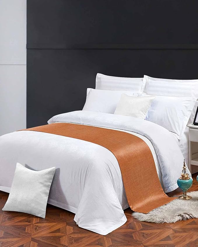 Vintage Orange Linen Burlap Bed Runners for Bedroom Hotel,Decorative Bedding Scarf Farm Fall Thanksgiving Bed End Blanket Bedding Runner Scarves for Queen Size Bed,94x20in