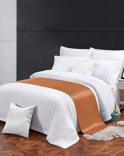 Vintage Orange Linen Burlap Bed Runners for Bedroom Hotel,Decorative Bedding Scarf Farm Fall Thanksgiving Bed End Blanket Bedding Runner Scarves for Queen Size Bed,94x20in