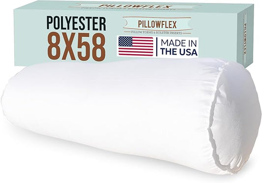 Pillowflex Bolster Pillow (8x58) - Round Roll Pillow Bolster Insert, Plush Polyester-Filled Insert for Decorative Shams, Odorless, Lint and Dust-Free Polyester Filling, No Lumps - (White)