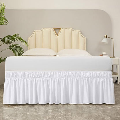 MEILA Wrap Around Bed Skirt Three Fabric Sides Elastic Dust Ruffled 16 Inch Tailored Drop,Easy to Install Fade Resistant-White, Twin/Full