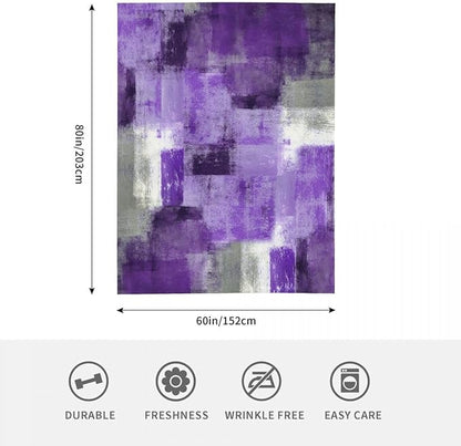 LOKMU Throw Blanket, Purple and Grey White Abstract Art Ultra-Soft Cozy Flannel Blankets, Fuzzy Plush Lightweight Modern Blanket for Couch Sofa Bedding Home Decor, 80" L x 60" W