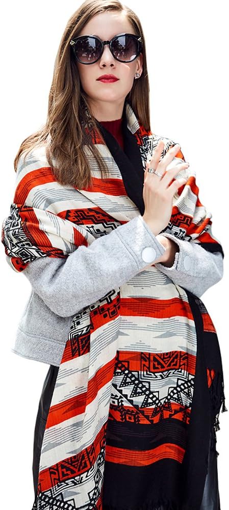 DANA XU 100% Merino Wool Pashmina Shawl for Women 96"x43", Oversized Cashmere Wrap with Tassels, Floral Travel Blanket Cape
