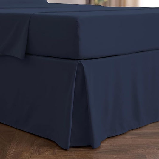 Mellanni Bed Skirt Queen Size - Bed Skirting - 15-Inch Tailored Drop Pleated Dust Ruffle - Hotel Luxury Bedding - Wrinkle, Fade, Stain Resistant - 1 Bedskirt (Queen, Navy Blue)