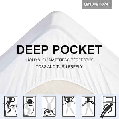 LEISURE TOWN Mattress Pad Full Size Soft Cotton Mattress Cover,Quilted Fitted Mattress Topper with Deep Pocket fits 8-21 inch Mattress,Breathable Fluffy Pillow Top,Cooling Mattress Protector,White