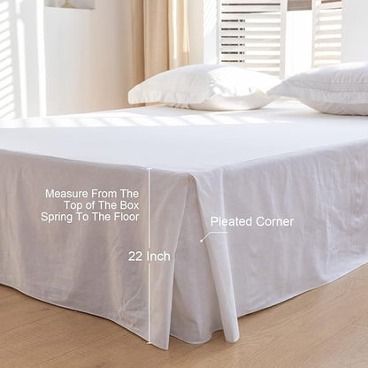 BISELINA French Linen Bed Skirt with Pleated Corner 22-Inch Tailored Drop Natural Flax Cotton Blend Basic Dust Ruffle Soft Cozy Farmhouse Bedding (22" Queen, Basic White)