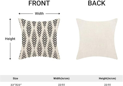 Boho Pillow Covers 22 x 22 Inch Pack of 2, Black and White Bohemian Ethnic Herringbone Pattern Decorative Throw Pillow Covers Vintage Linen Farmhouse Outdoor Pillowcase for Bedroom Home Sofa Decor