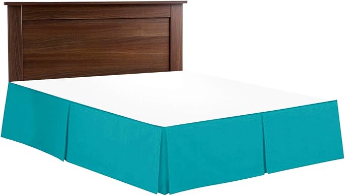 Bed Skirt - 100% Cotton 800 Thread Count Box Pleated Bed Skirt - Luxury Pleated Dust Ruffle, Hotel Quality Modern Bed Skirt, Easy Fit with 12 Inch Tailored Drop, Short Queen, Turquoise