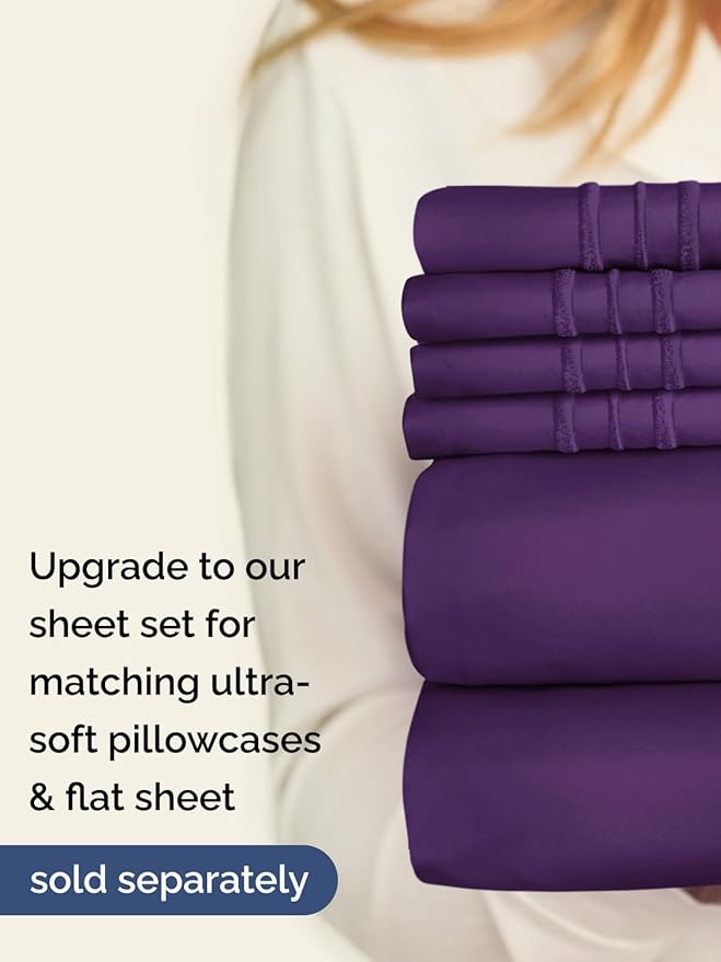 Extra Deep Queen Fitted Sheet - Hotel Luxury Single Fitted Sheet Only - Easily Fits 18 inch to 24 inch Mattress - Ultra Soft, Wrinkle & Fade Free with Extra Deep Pockets - Breathable & Comfy - Purple
