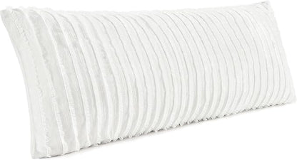 BEDELITE Body Pillow Cover with Zipper Closure, Decorative Boho Fleece Pillowcase 20 x 54 Inches, Luxury Fluffy Plush Long Body Pillow Pillowcase for All Seasons(Bright White-Boho)