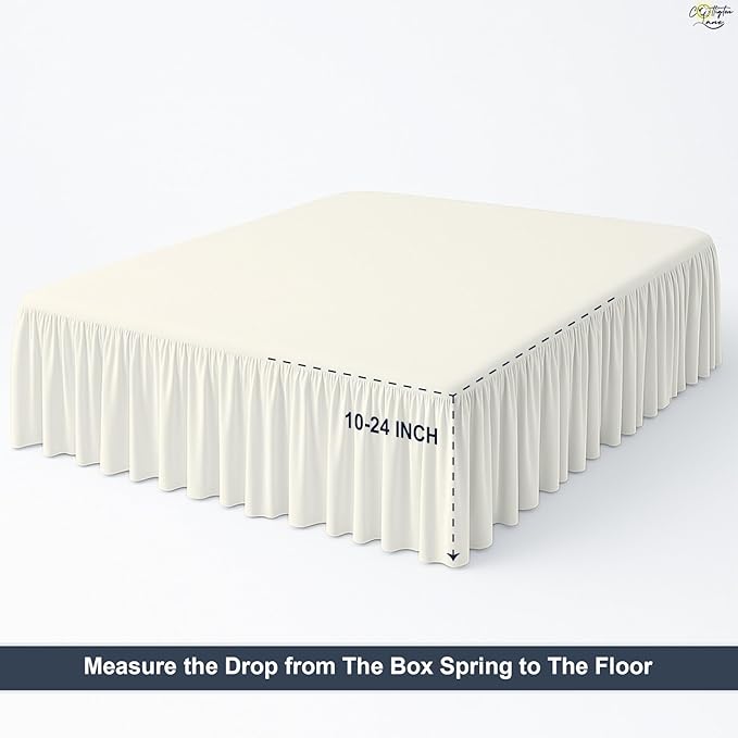 Cottington Lane Ruffled Bed Skirt Twin Size with Split Corner, Brushed Microfiber Hotel Quality Ivory Dust Ruffle, 24 Inch Drop Gathered Bedskirt, Soft and Stylish, Shrinkage and Fade Resistant