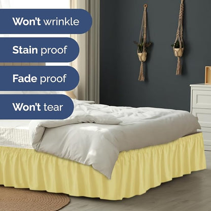 Wrap Around Dust Ruffle Bed Skirt - Yellow - for King Size Beds with 24 Inch Drop - Easy Fit Elastic Strap - Adjustable Pleated Bedskirt w/Brushed Fabric - Wrinkle Free - for Women, Men, Kids & Teens