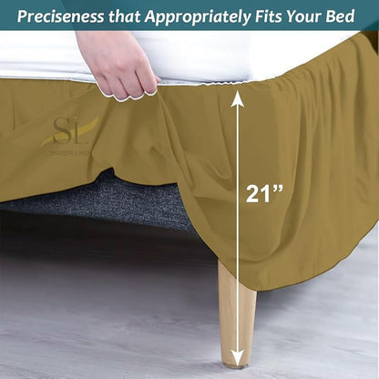 Shreem Linen Ruffled Bed Skirt with Split Corners, Gathered Style, 100% Microfiber, 21-Inch Drop, Dust Ruffle Bedskirt with Platform, Queen-XL, Taupe