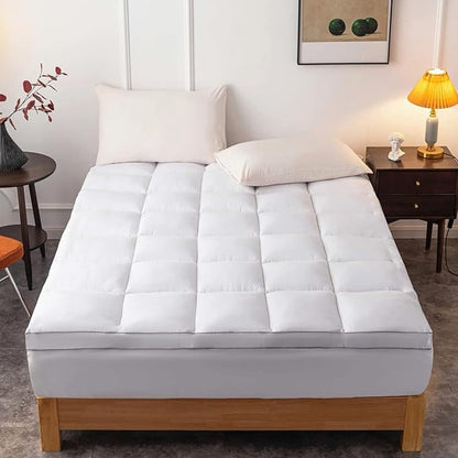 DROVAN Mattress Pad Twin Size - Extra Thick Mattress Cover - Pillow Top Deep Pocket with Breathable 7D Spiral Fiber Filling Cooling Mattress Topper