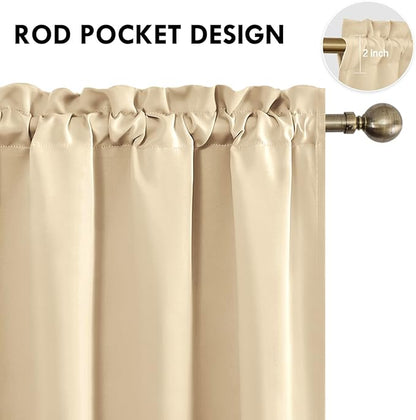 DWCN Beige Blackout Curtains for Bedroom – Rod Pocket Thermal Insulated Energy Saving Drapes for Living Room and Bedroom, W 38 x L 54 Inch, 2 Panels