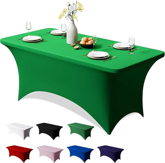 Trlyc 1 Pack 4FT Spandex Table Cloth - 48 x 30 Inch Rectangular Stretch Tablecloth, Wrinkle Resistant Scretch Table Cover for Wedding, Party, Banquet, Picnic, Outdoor Decoration (1Pcs,Green)