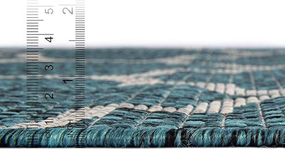 Unique Loom Outdoor Trellis Collection Area Rug (6' 1" Round Teal/Gray)