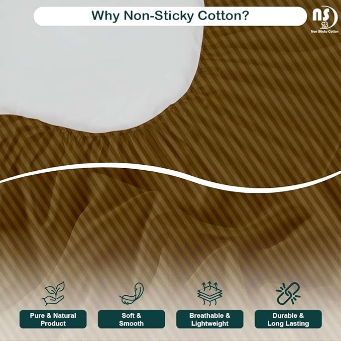 NON Sticky cotton Full Size Sleeper Sofa Sheets, 4 Piece Egyptian Cotton Bed Sheet Set for Sofa Bed, 7" Deep Pocket for Pull Out Couch Mattress, 54" x 75", Taupe Stripe, Soft & Breathable