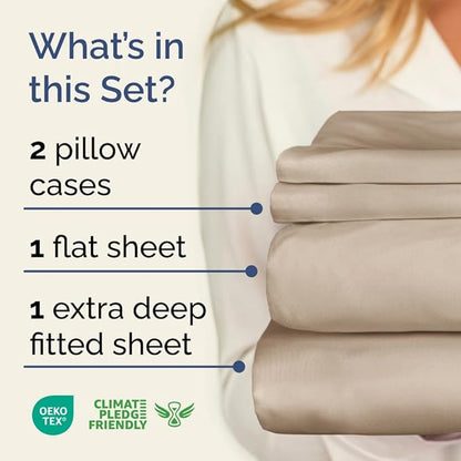 Extra Deep Pocket Full Sheets - 4 Piece Breathable & Cooling Bed Sheets - Hotel Luxury Bed Sheet Set - Soft, Wrinkle Free & Comfy - Easily Fits Extra Deep Mattresses - Deep Pocket Wheat Sheets Set