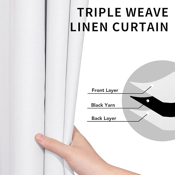 Easy-Going Linen Look 100% Blackout Curtain 52x84 Inch Window Curtain Drapes for Bedroom, Living Room Thermal Insulated Room Darkening (Set of 2 Panels, White)