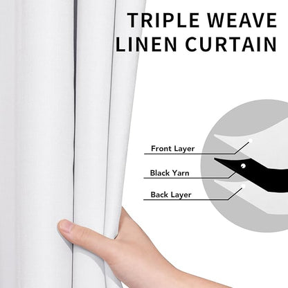 Easy-Going Linen Look 100% Blackout Curtain 52x84 Inch Window Curtain Drapes for Bedroom, Living Room Thermal Insulated Room Darkening (Set of 2 Panels, White)