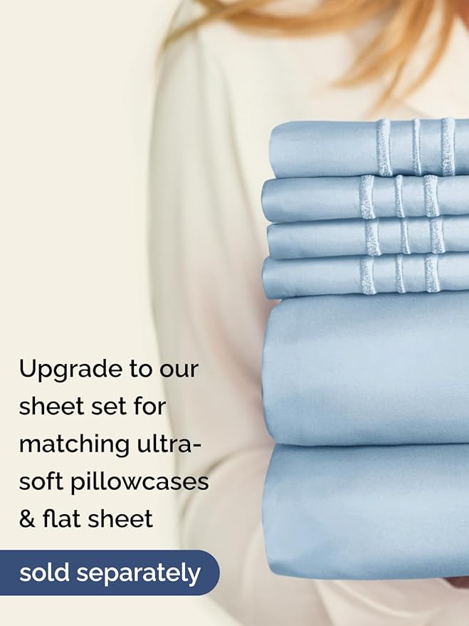 Extra Deep Queen Fitted Sheet - Hotel Luxury Single Fitted Sheet Only - Easily Fits 18 inch to 24 inch Mattress - Ultra Soft, Wrinkle & Fade Free w/Extra Deep Pockets - Breathable & Comfy - Sky Blue