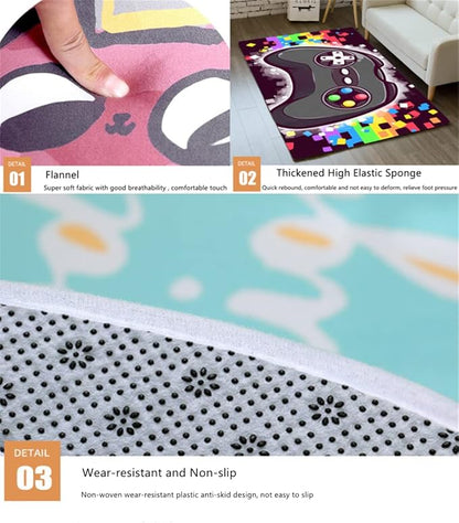 Solar System Outer Space Rugs for Boys Bedroom Cartoon Universe Planet Printed Carpets for Living Dinning Room Machine Washable, 3'×5'