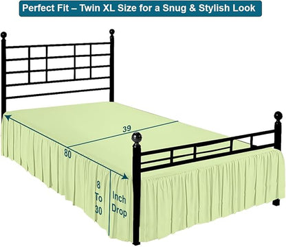Shreem Linen Ruffled Bed Skirt with Split Corners, Gathered Style, 100% Microfiber, 10-Inch Drop, Dust Ruffle Bedskirt with Platform, Twin-XL, Sage