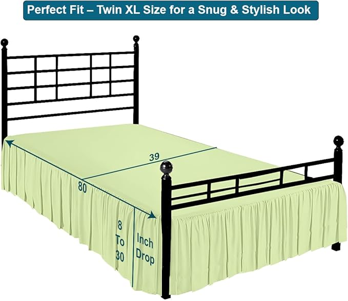 Shreem Linen Ruffled Bed Skirt with Split Corners, Gathered Style, 100% Microfiber, 16-Inch Drop, Dust Ruffle Bedskirt with Platform, Twin-XL, Sage