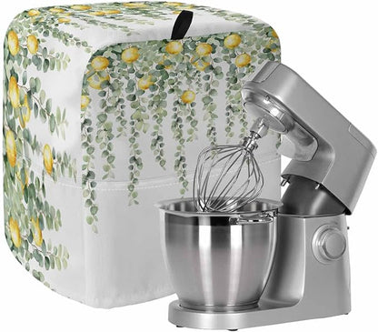 Sage Green Leaves Stand Mixer Dust Cover with Storage Pocket & Handles, Fits All Tilt Head & Bowl Lift Eucalyptus Vines Lemon Kitchen Appliance Cover Organizer Spring Bag Accessories, 6-8 Quart