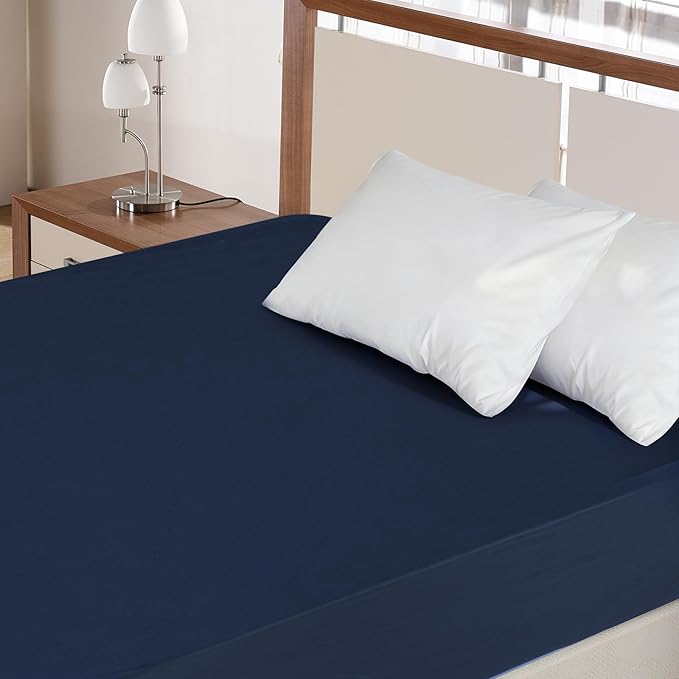 Twin Fitted Sheet Only, Super Soft & Cozy Twin Size Bed Sheets for Boys Kids with Deep Pocket to 14 Inch, Cooling Jersey Mattress Bottom Sheets,Shrinkage & Stain Resistant, Wrinkle Free, Navy Blue