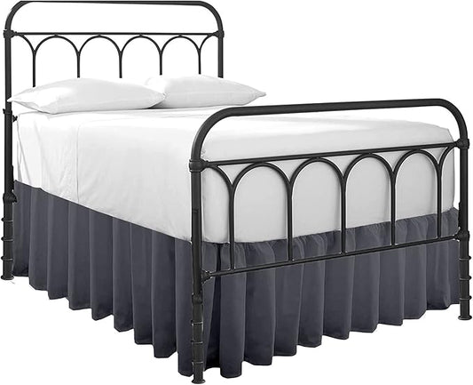 Ruffled Bed Skirt with Split Corners-Dust Ruffle - 15" Drop 100% Microfiber Soft,Sheen & Luxurious Look - Bed Skirts (Dark Grey -Queen)