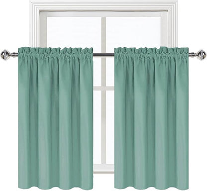 DWCN Blackout Curtains for Living Room Thermal Insulated, Energy Saving & Noise Reducing Bedroom Curtains, Sage Green, W 42x L 36 Inch, Set of 2 Rod Pocket Curtain Panels