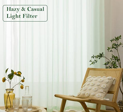 PI Mint Sheer Curtains with Eyelets,Light Voile Textured,Cool Window Backdrop for Farmhouse/Villa 2 Panels (W52 X L95, Mint Green)