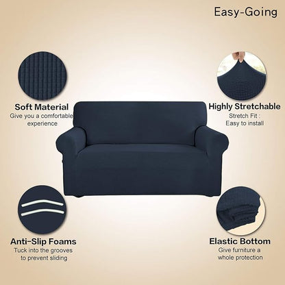 Easy-Going Stretch Oversized Sofa Slipcover 1-Piece Sofa Cover Furniture Protector Couch Soft with Elastic Bottom for Kids, Polyester Spandex Jacquard Fabric Small Checks Dark Blue