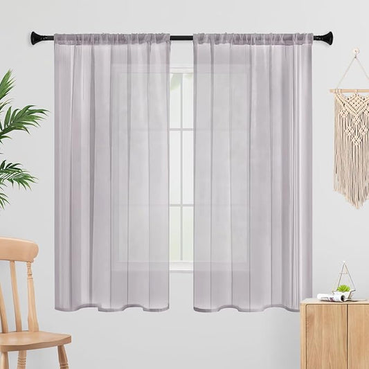 Sheer Curtains 54 Inches Long 2 Panels, Rod Pocket Short Curtain for Kitchen, Bedroom, Cafe Window(Light Grey 38" W x 54" L)