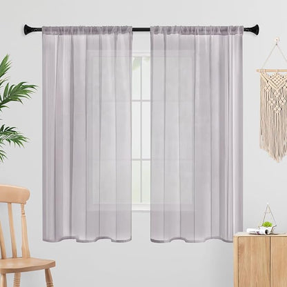 Sheer Curtains 63 Inches Long 2 Panels, Rod Pocket Short Curtain for Kitchen, Bedroom, Cafe Window(Light Grey 38" W x 63" L)