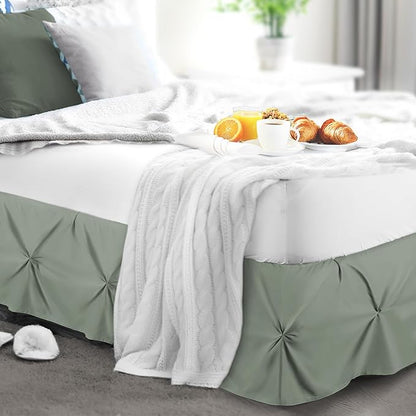 Nestl Sage Green Bed Skirt Twin Size, Pinch Pleat Twin Bed Skirt, 14" Inch Drop Twin Bedskirt, Hotel Quality Sage Green Bed Skirts, Premium Microfiber Bedskirt for Twin Bed, Sage Green Twin Bed Skirt