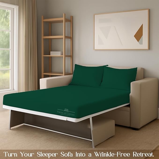 Sleeper Sofa 4 Piece Bed Sheet Set Premium Quality 100% Cotton 500 Thread Count, Smooth & Super Soft Sateen Weave, Extra Soft Bed Sheets, Wrinkle Free, 4 Inch Deep Pocket (Full, Olive)
