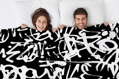 Mugod Black White Pattern Throw Blanket Graffiti Seamless Pattern with Abstract Tags Letters Decorative Soft Warm Cozy Flannel Plush Throws Blankets for Baby Toddler Dog Cat 30 X 40 Inch