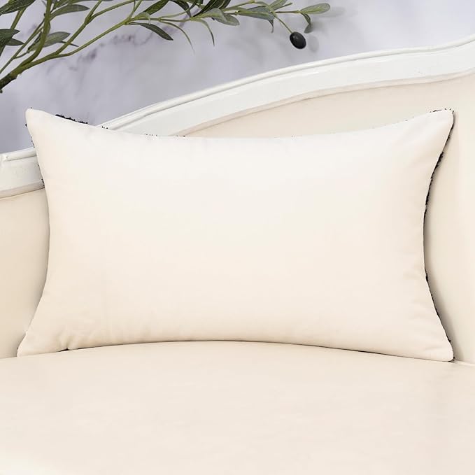 Yangest Chenille Floral Pillow Cover 12 x 20 Inches, Neutral Jacquard Rectangle Throw Pillow Cover Soft Decorative Nature Accent Couch Pillow Cover for Living Room Bedroom, Black