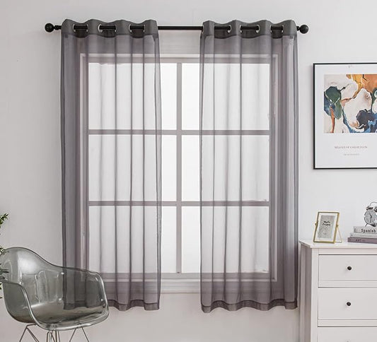 PI Dark Grey Sheer Curtains with Grommets,Soft Voile Textured,Modern Window Treatment for Restaurant/Living Room 2 Panels (W52 X L72, Dark Grey)