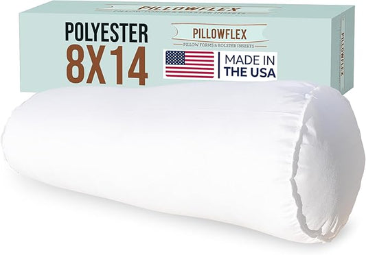 Pillowflex Bolster Pillow (8x14) - Round Roll Pillow Bolster Insert, Plush Polyester-Filled Insert for Decorative Shams, Odorless, Lint and Dust-Free Polyester Filling, No Lumps - (White)