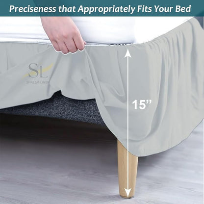 Shreem Linen Ruffled Bed Skirt with Split Corners, Gathered Style, 100% Microfiber, 15-Inch Drop, Dust Ruffle Bedskirt with Platform, King, Light Grey