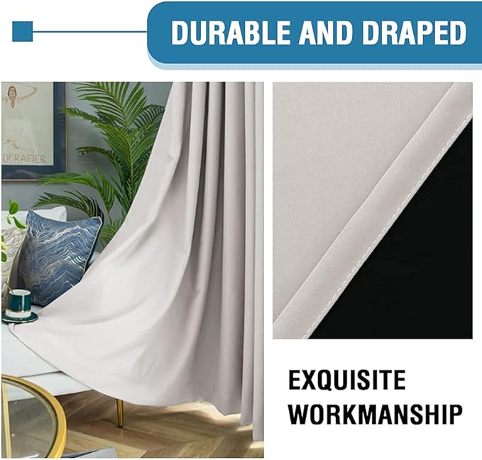 H.VERSAILTEX 100% Blackout Curtains for Bedroom Thermal Insulated Blackout Curtains 63 inch Length Heat and Full Light Blocking Curtains for Living Room with Black Liner 2 Panels Set, Pumice Stone